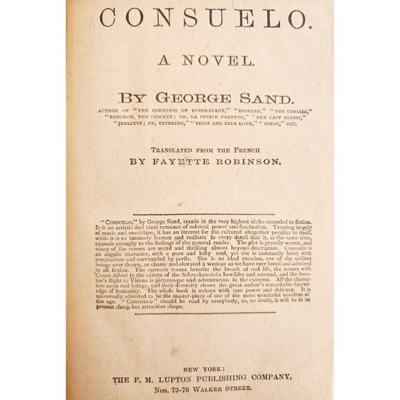 Consuelo George Sand 1882 Victorian First Avon Edition HC Literature Book BKBX4 - Picture 4 of 5